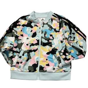 Adidas Allover Print  3-Stripes on Sleeve Full Zip Unlined Jacket Size M 10/12
